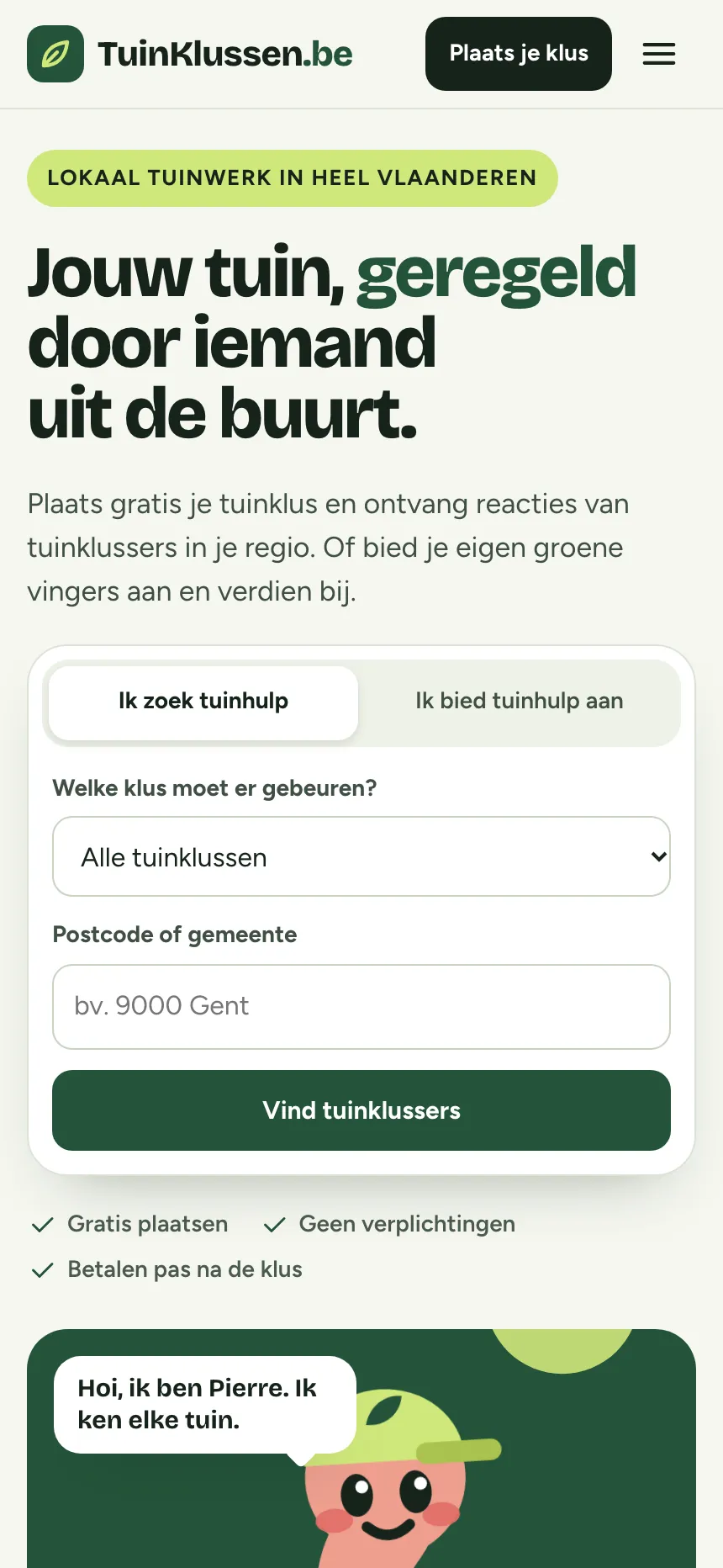 Dezelfde startpagina op een telefoon