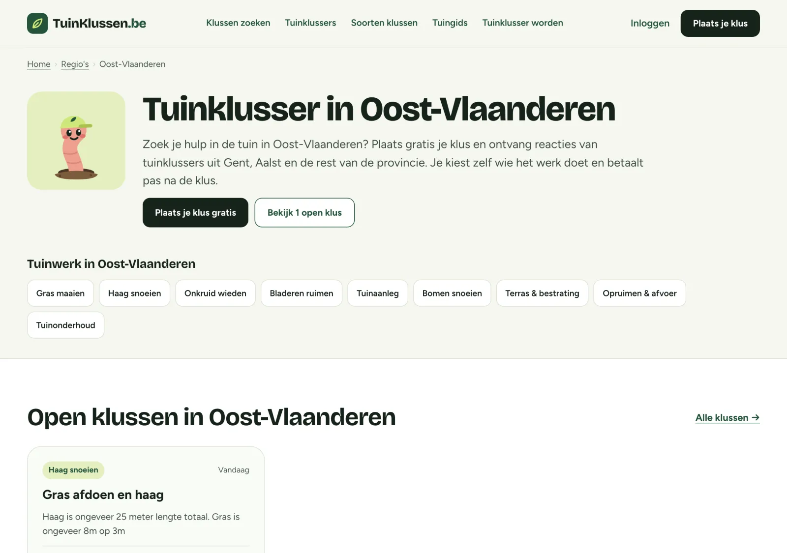 Regiopagina voor Oost-Vlaanderen met het tuinwerk in die provincie